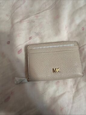Michael Kors Pale Pink Pebbled Leather Card Case with Gold MK